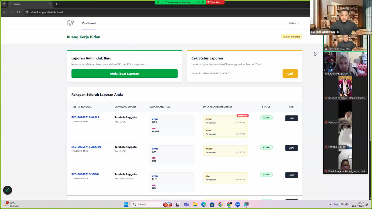Demo Penggunaan Aplikasi Bidan Sahabat Anak: Disdukcapil Kampar dan IBI Perkuat Digitalisasi Layanan via Virtual